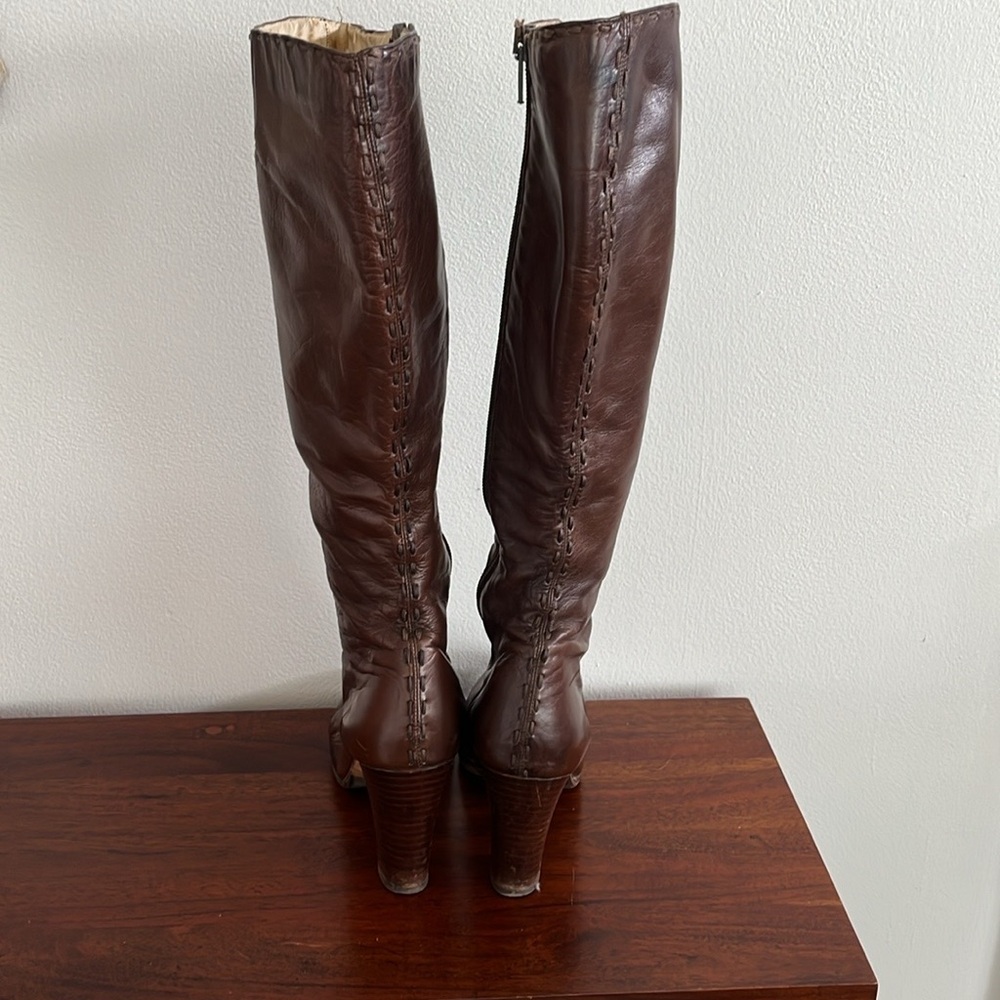VINTAGE RAMIREZ Knee High Brown Leather Heeled Boots 5.5 - Picture 5 of 10